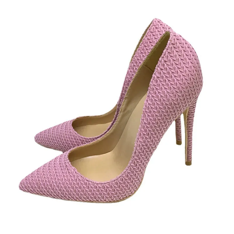 Pink Knitted High Heels Women Party Shoes