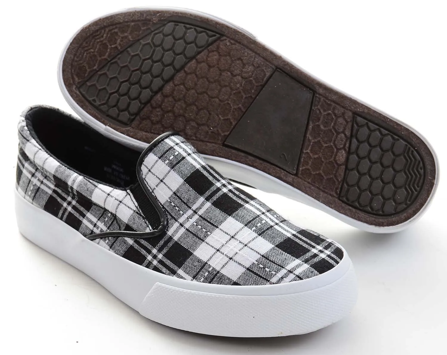 Plaid Black White Slip-on Boys Girls Skate Sneaker Kids Shoe