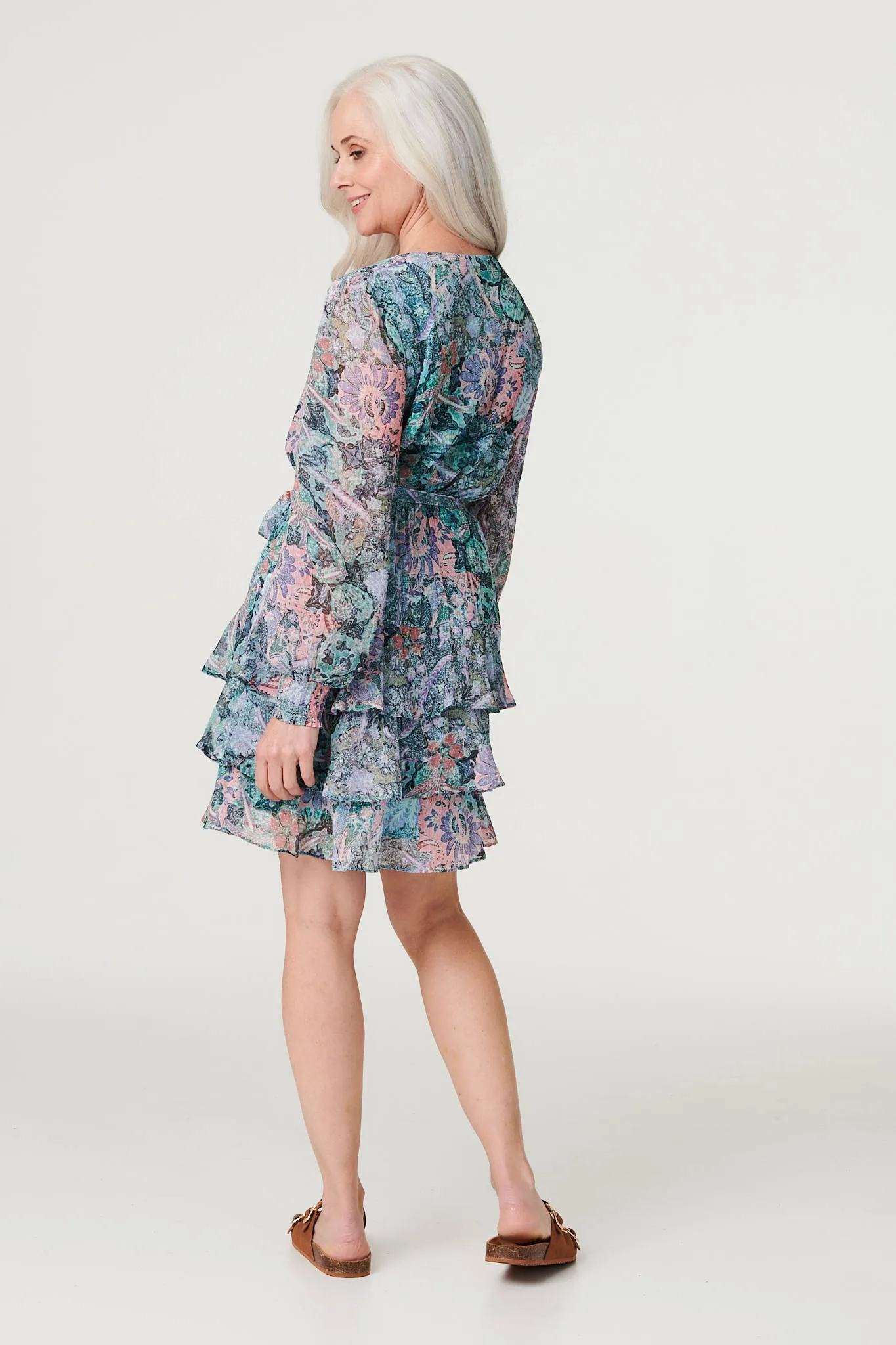 Printed Layered Hem Short Dress