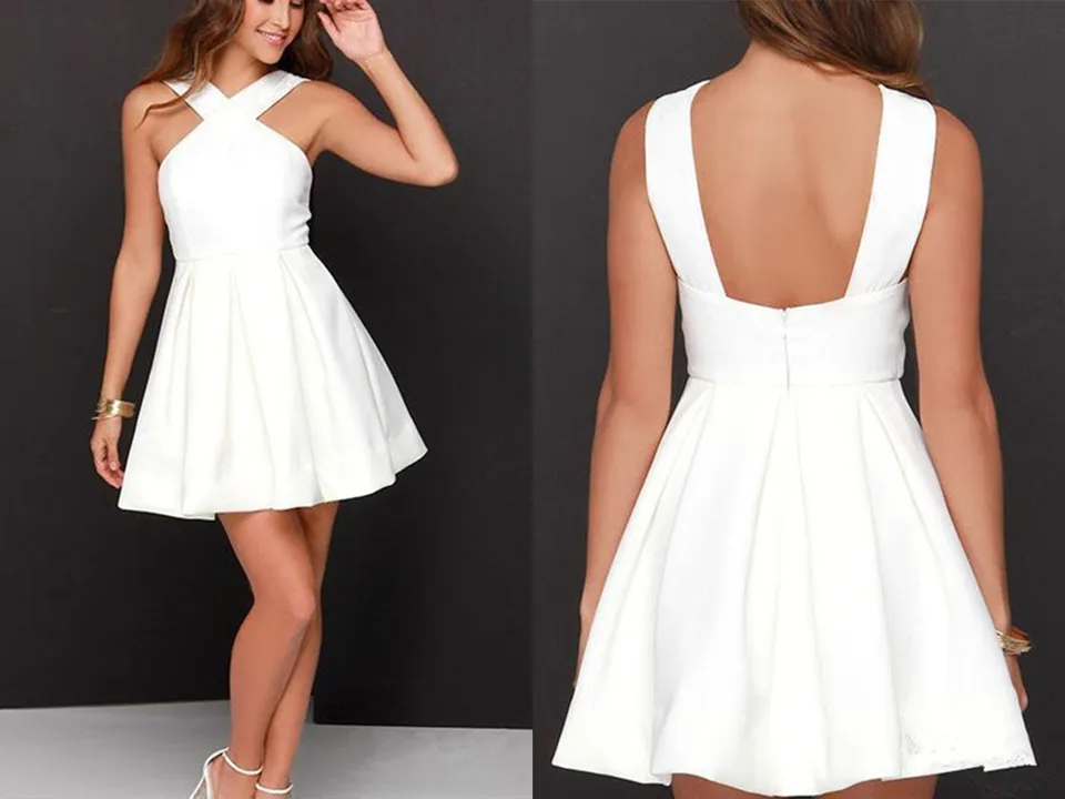 Promfast White A Line Short Mini Skater Dress Simple Cheap Homecoming Dresses PFH0372