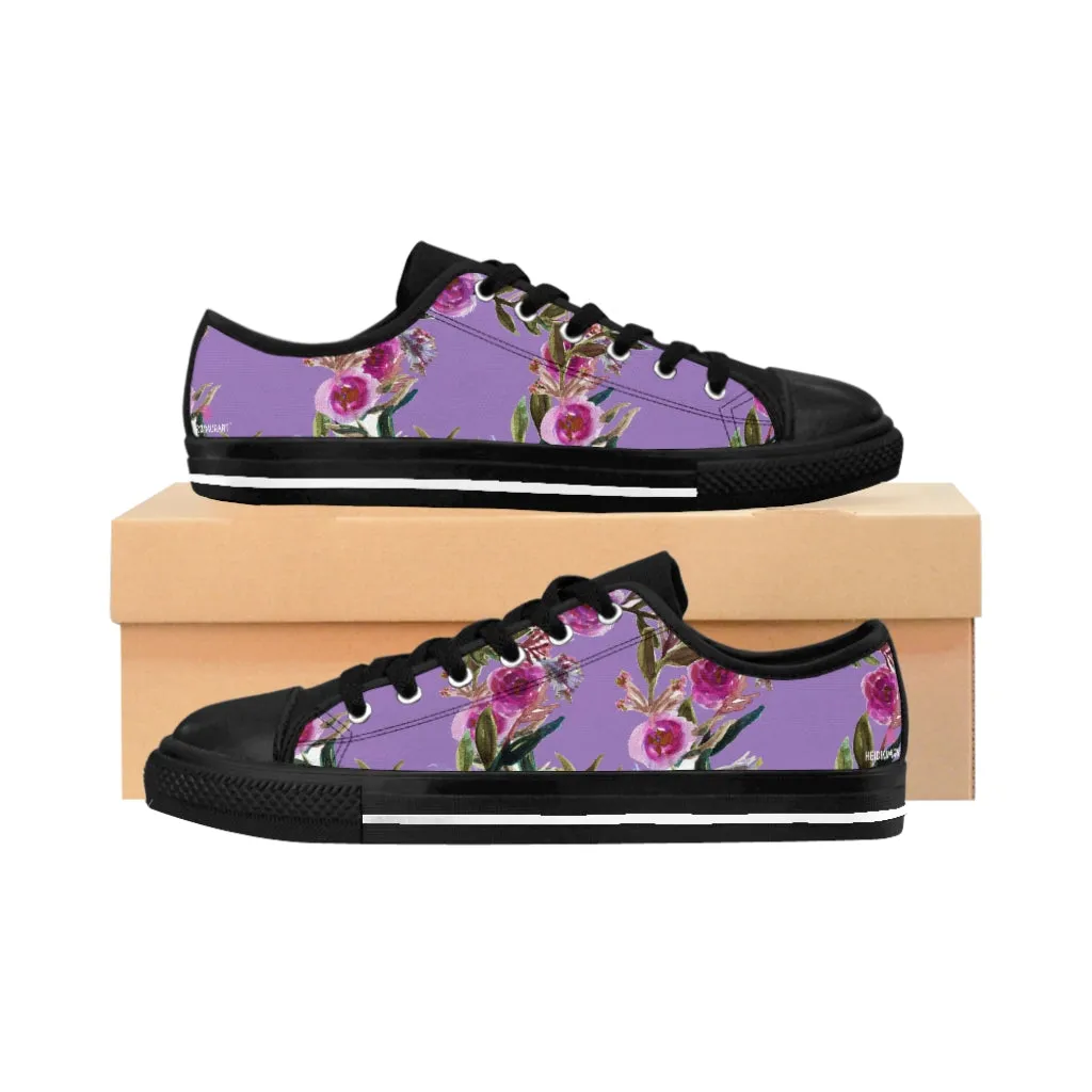 Purple Flower Rose Women's Sneakers, Floral Rose Print Best Tennis Casual Shoes For Women (US Size: 6-12)