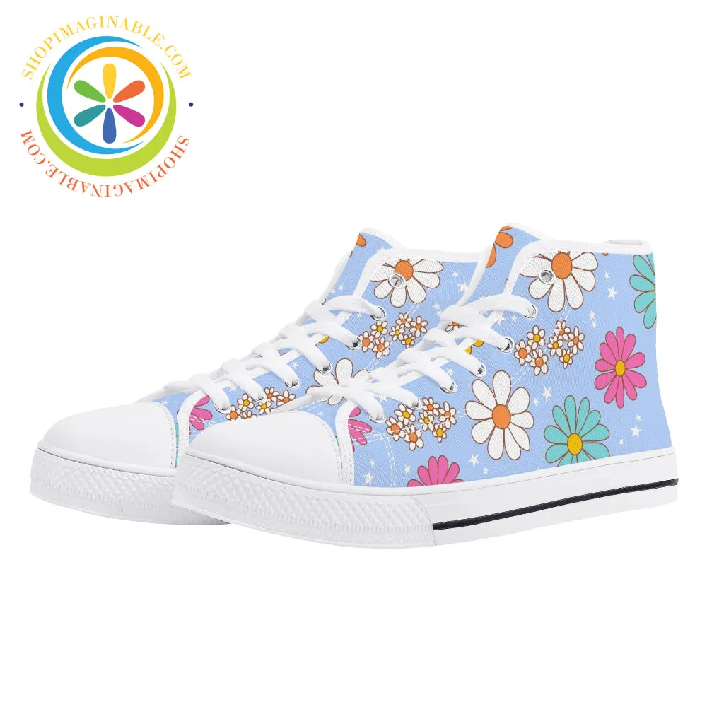 Retro 80's Floral Ladies High Top Canvas Shoes