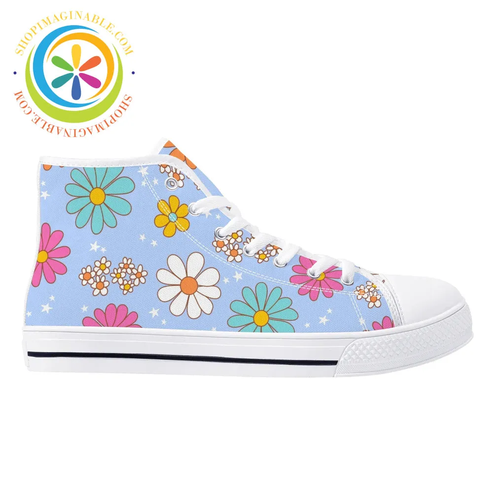 Retro 80's Floral Ladies High Top Canvas Shoes