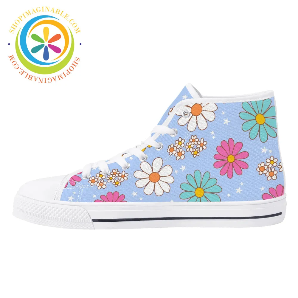 Retro 80's Floral Ladies High Top Canvas Shoes