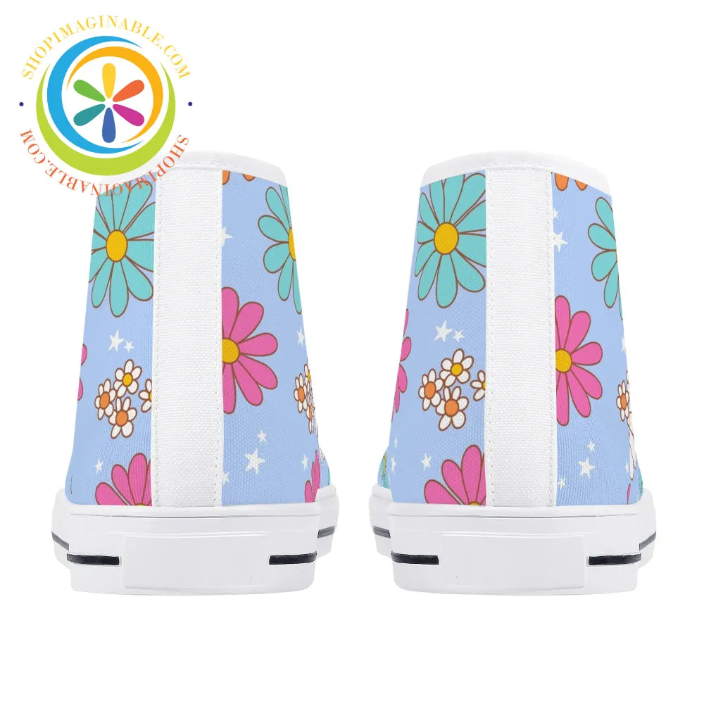 Retro 80's Floral Ladies High Top Canvas Shoes