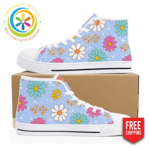 Retro 80's Floral Ladies High Top Canvas Shoes