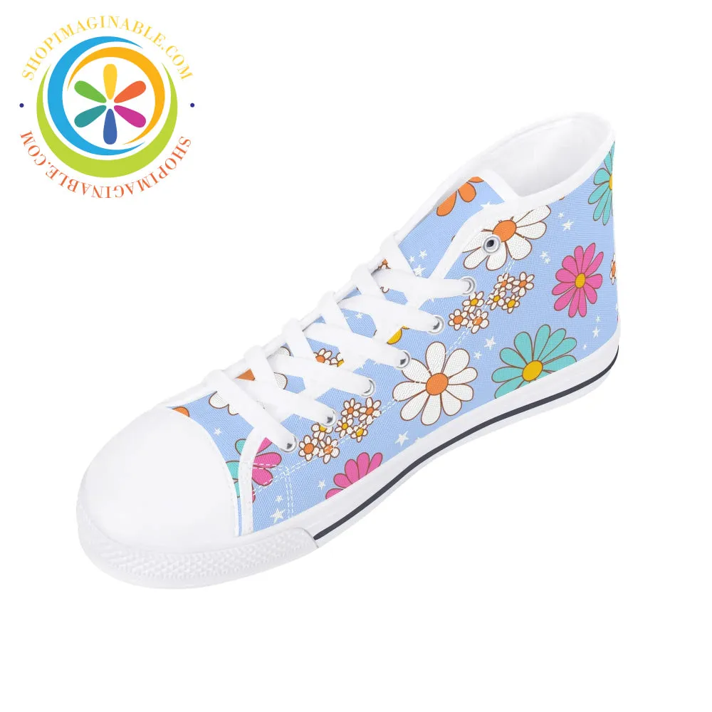 Retro 80's Floral Ladies High Top Canvas Shoes