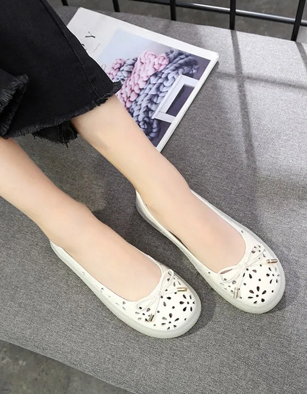 Retro Flat Soft Sole Genuine Leather Nurse Shoes