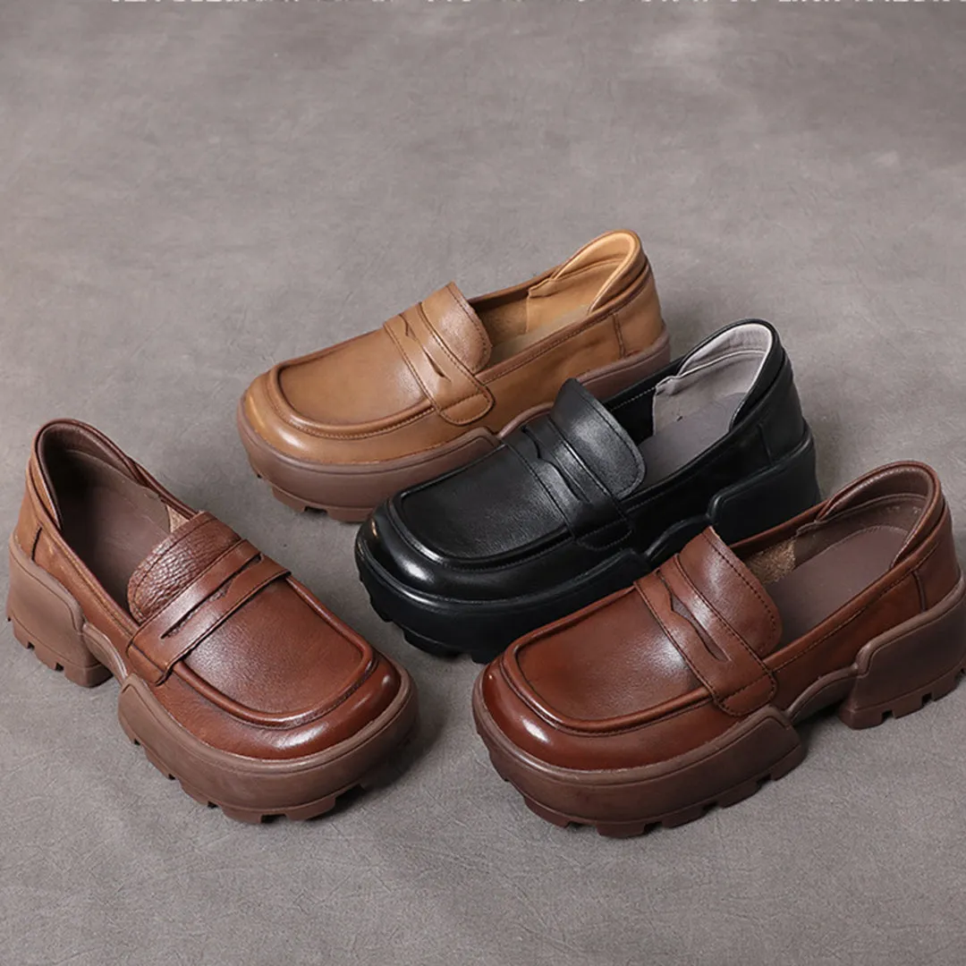 Retro Women Leather Loafer Shoes