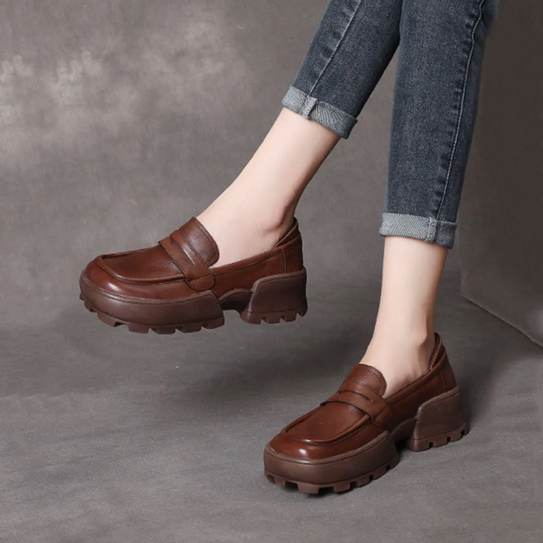 Retro Women Leather Loafer Shoes