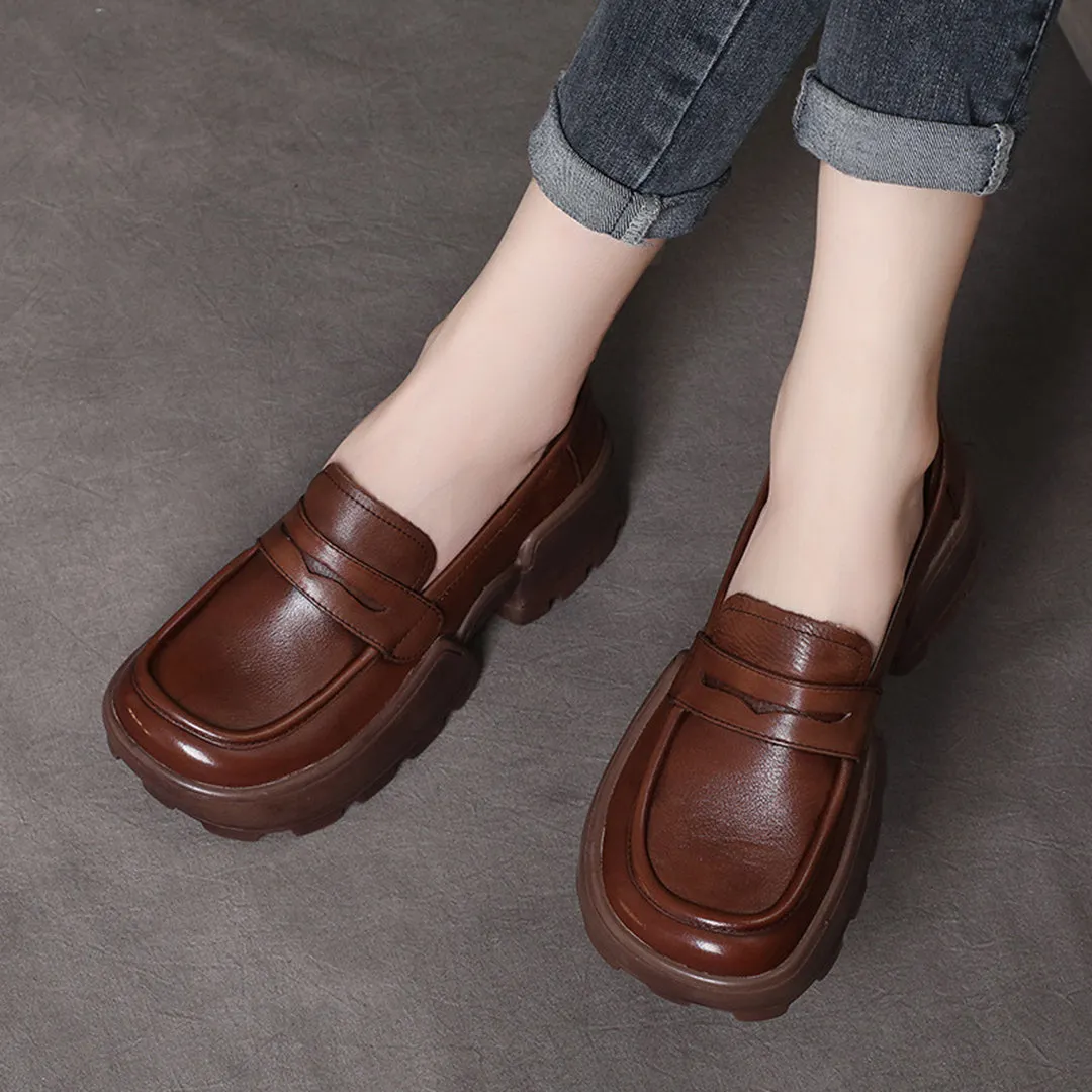 Retro Women Leather Loafer Shoes