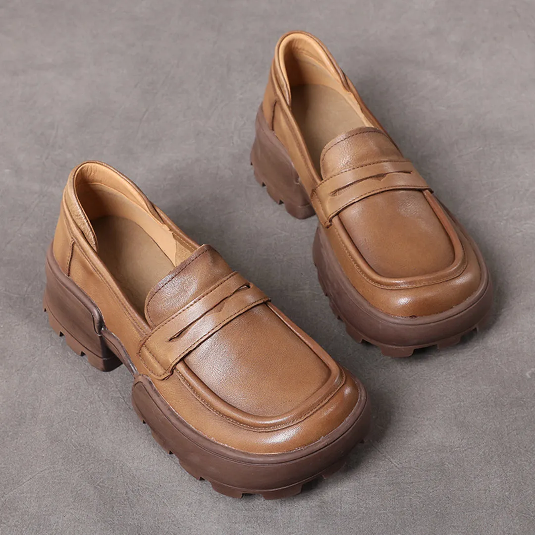 Retro Women Leather Loafer Shoes