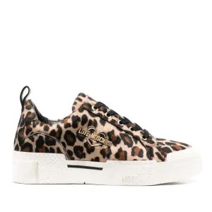 Scarpe Donna LOVE MOSCHINO Sneakers Platform linea Gold Metal Logo Effetto Cavallino Leopardato