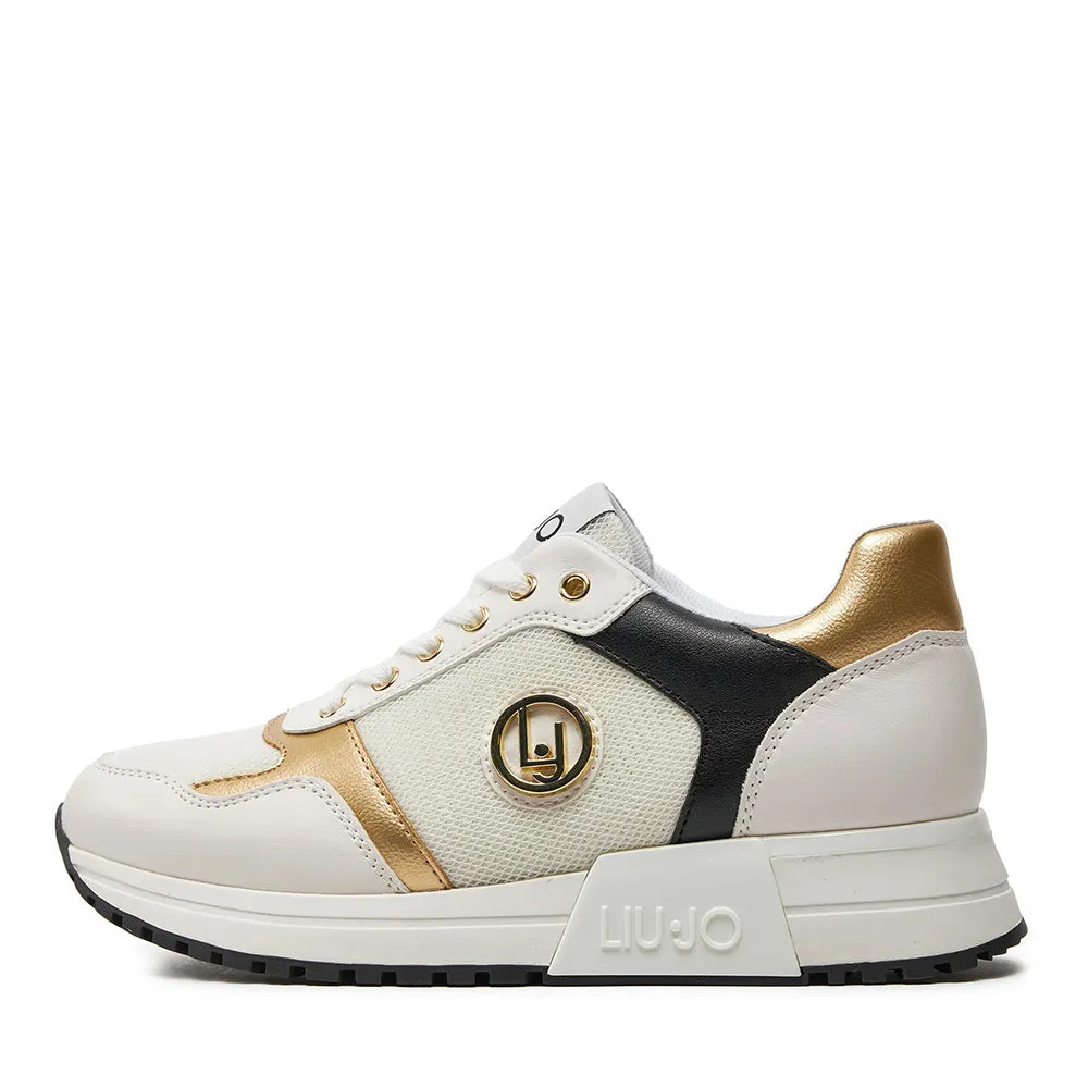 Scarpe LIU JO Kiss 719 Sneakers Running con Inserti Laminati colore Bianco Oro e Nero