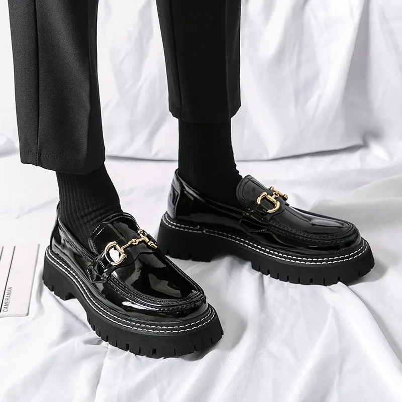 Simple Black Stitched Buckle Loafers