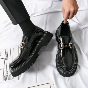 Simple Black Stitched Buckle Loafers