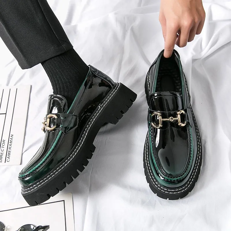 Simple Black Stitched Buckle Loafers