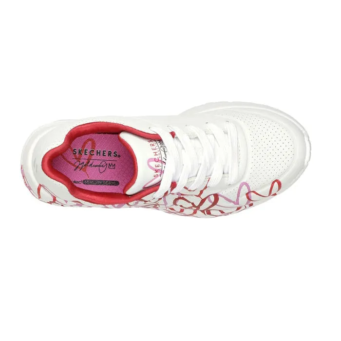 Skechers Kids Youths Uno Lite Spread The Joy White Pink Red