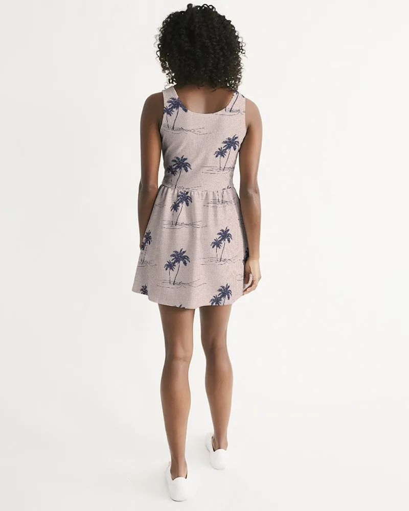 SMF Palm Trees Feminine Scoop Neck Skater Dress