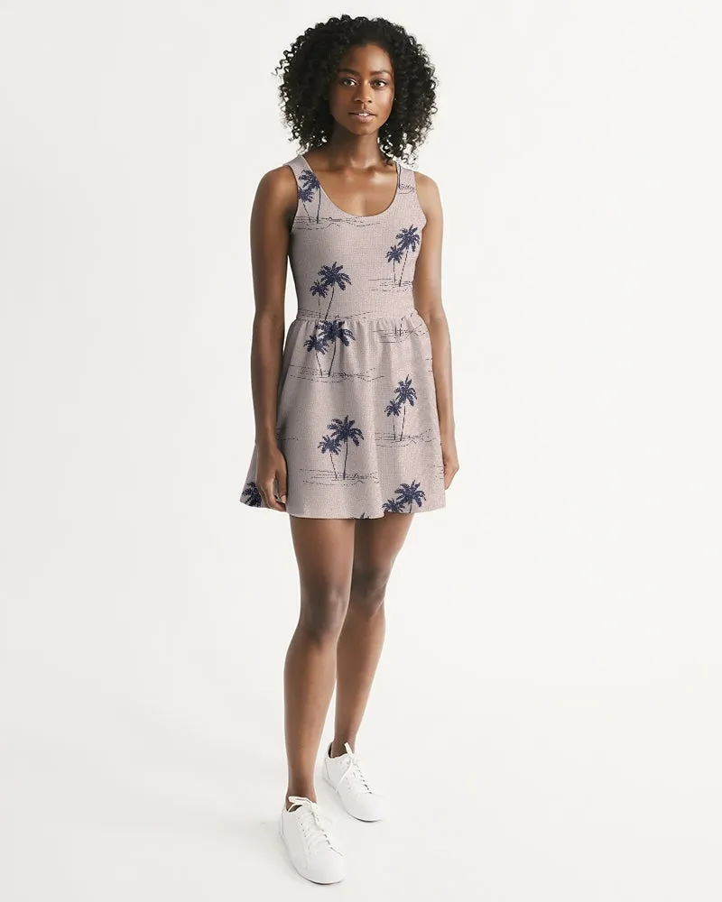 SMF Palm Trees Feminine Scoop Neck Skater Dress