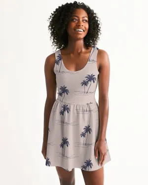 SMF Palm Trees Feminine Scoop Neck Skater Dress