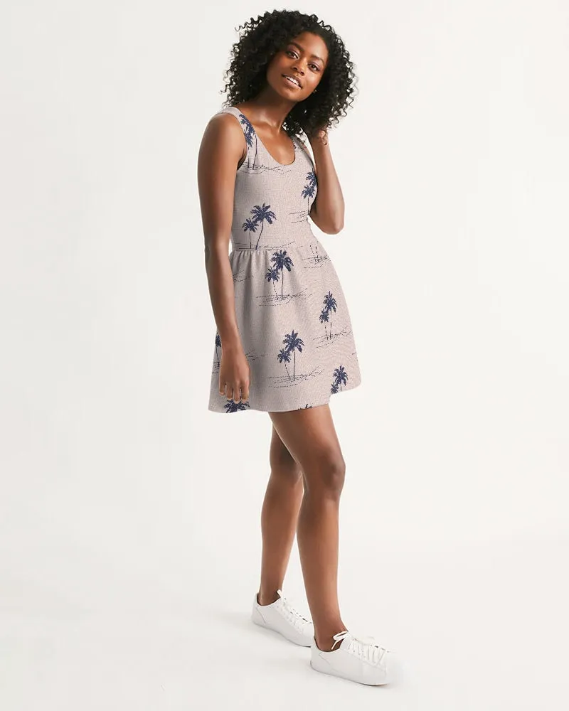 SMF Palm Trees Feminine Scoop Neck Skater Dress