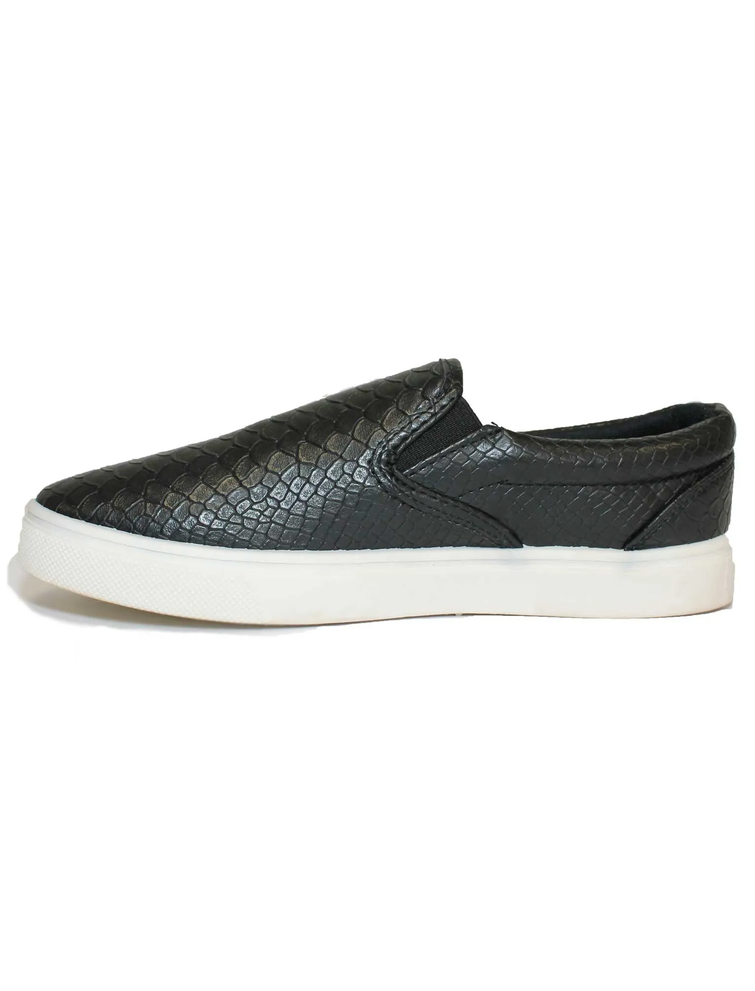 Suki black snakeskin slip on skater shoes