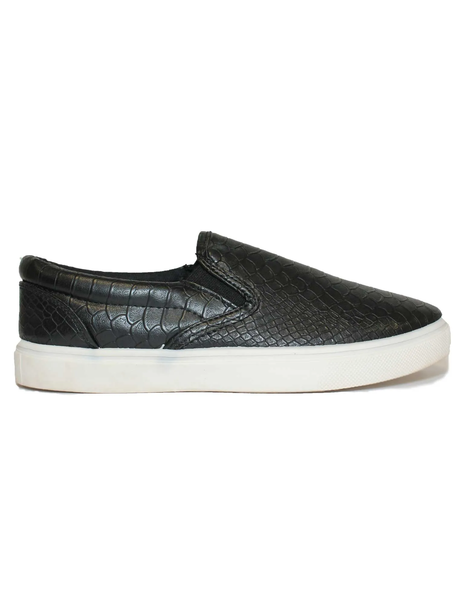 Suki black snakeskin slip on skater shoes