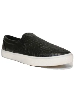 Suki black snakeskin slip on skater shoes