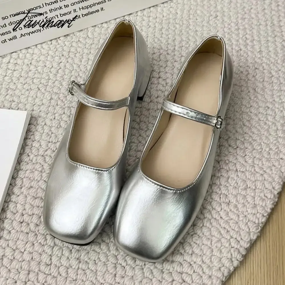 TAVIMART -  New Women's Pumps Basic Mary Jane Shoes Square Toe Buckle Strap Dress Shoes Silver Black Mid Heels Zapatos Mujer Autumn 1619N