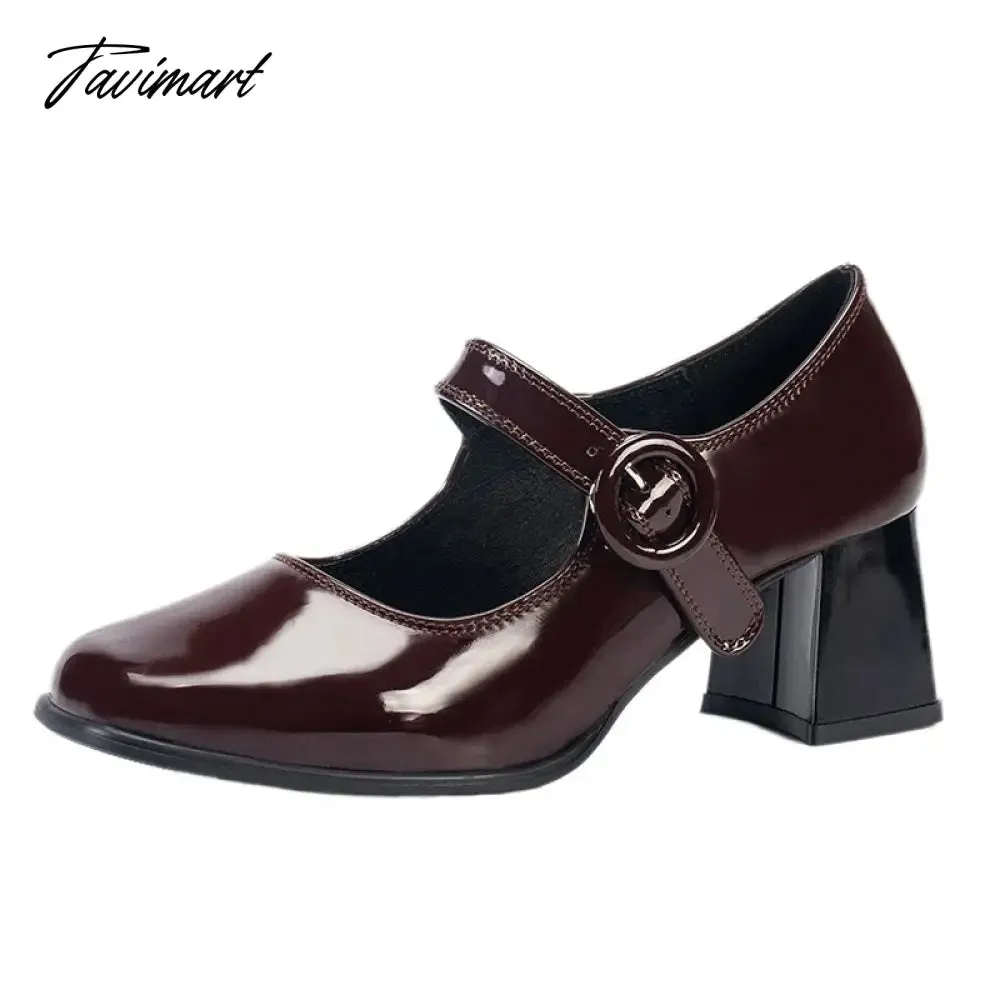 TAVIMART -  Women Mary Jane Shoes Patent Leather High Heels Office Lady Shoes Square Toe Chunky Pumps Female Oxford Shoe Spring Autumn 9964N