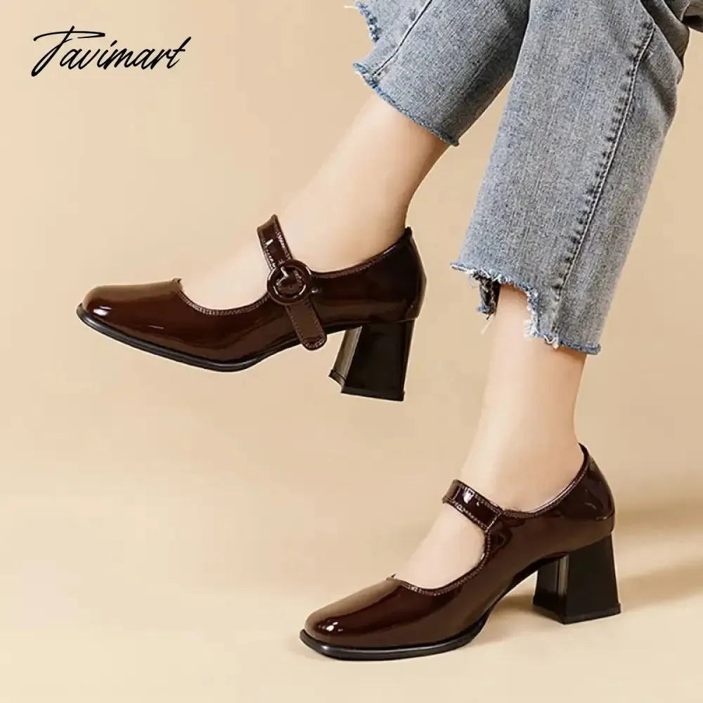 TAVIMART -  Women Mary Jane Shoes Patent Leather High Heels Office Lady Shoes Square Toe Chunky Pumps Female Oxford Shoe Spring Autumn 9964N