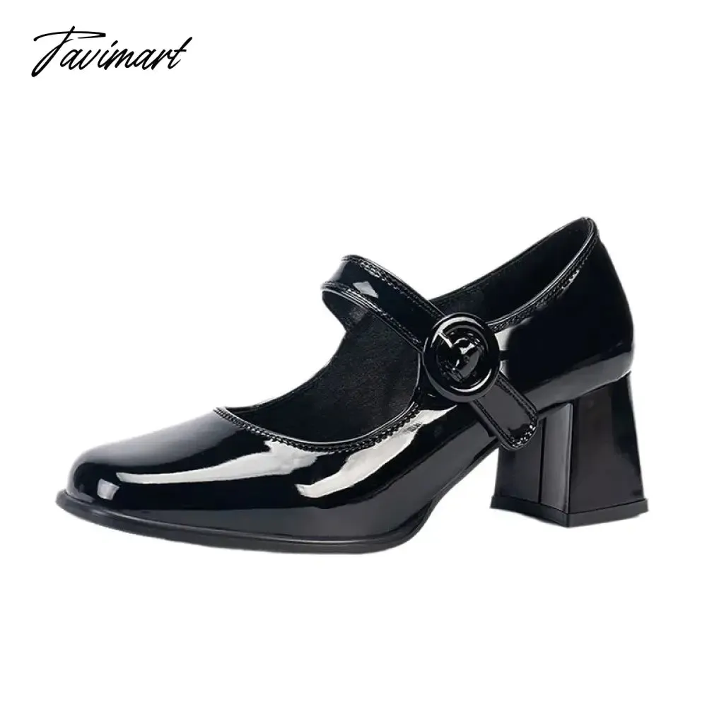 TAVIMART -  Women Mary Jane Shoes Patent Leather High Heels Office Lady Shoes Square Toe Chunky Pumps Female Oxford Shoe Spring Autumn 9964N