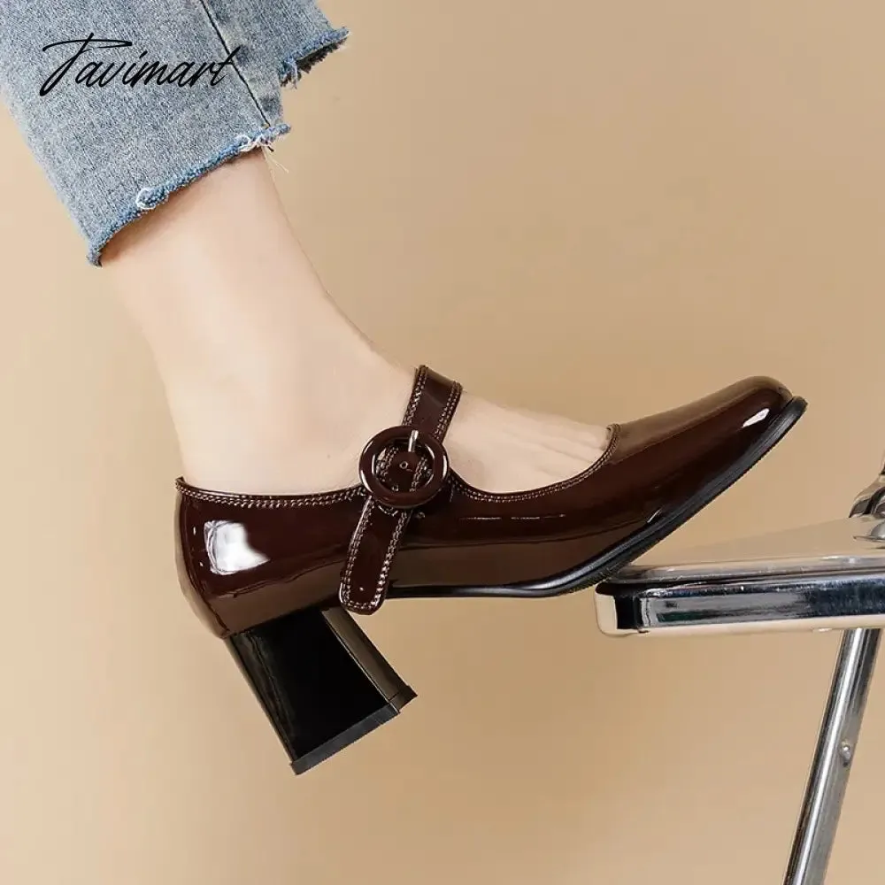 TAVIMART -  Women Mary Jane Shoes Patent Leather High Heels Office Lady Shoes Square Toe Chunky Pumps Female Oxford Shoe Spring Autumn 9964N