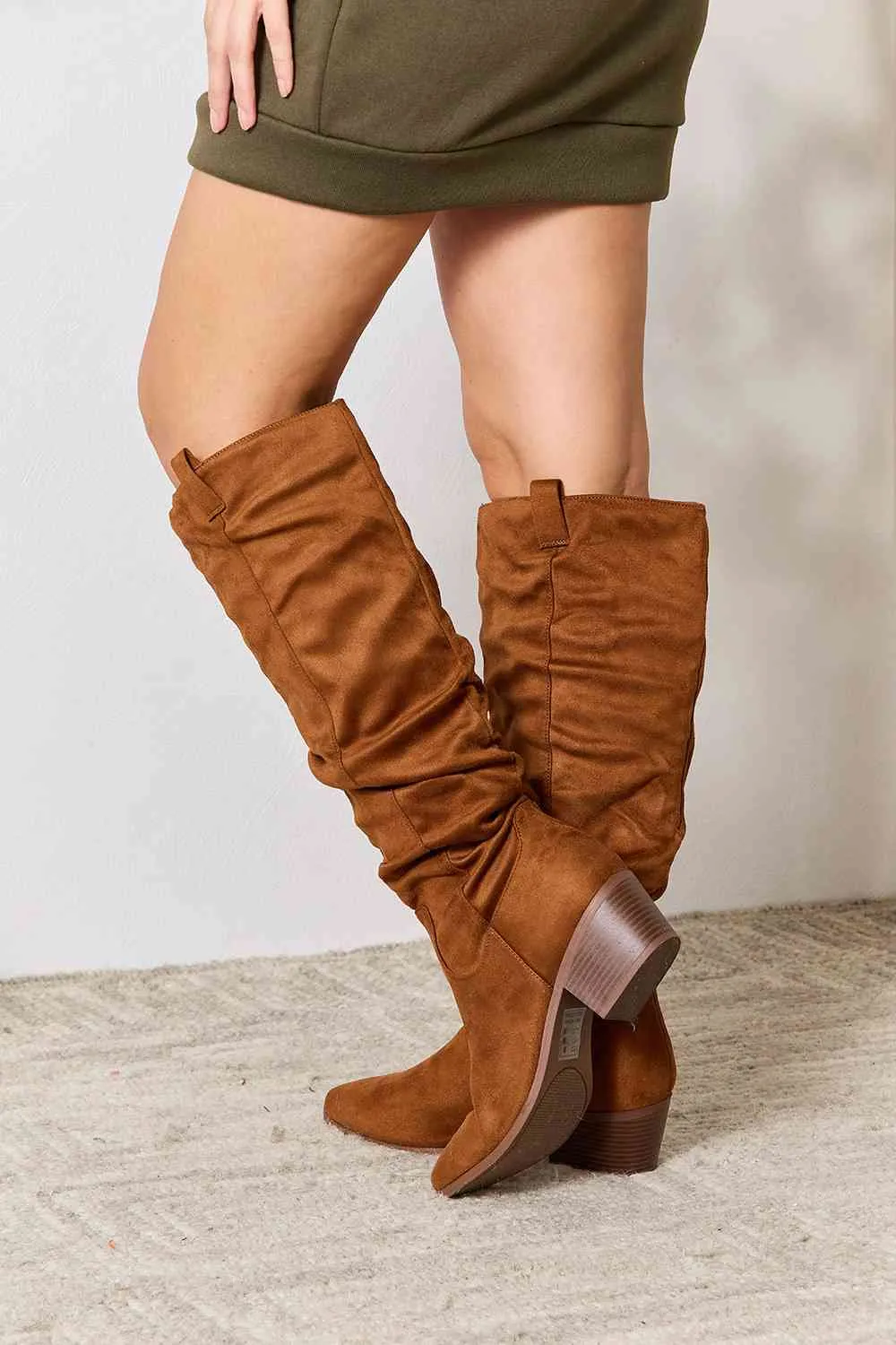 TEEK - Chestnut Block Heel Knee High Boots