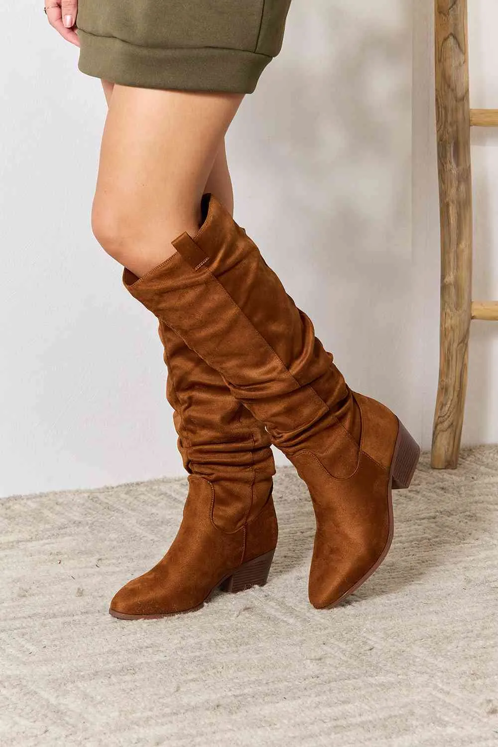 TEEK - Chestnut Block Heel Knee High Boots