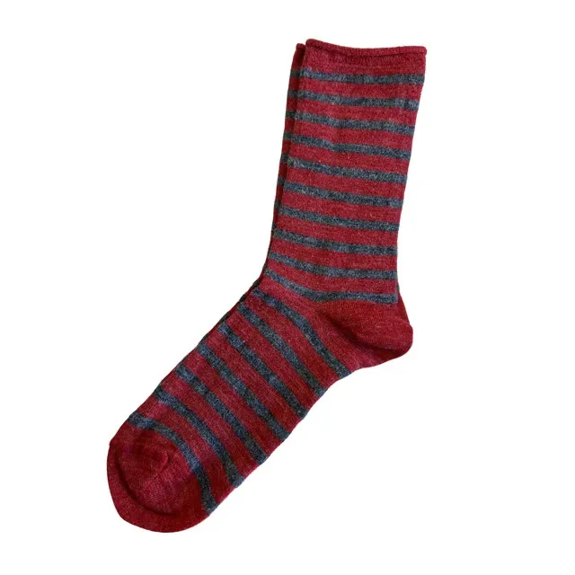 Tey-Art Bamboo Stripe Roll Top Alpaca Socks