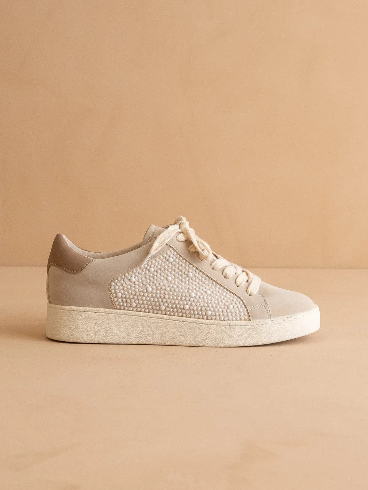 The Berne | Light Grey  Pearl studded paneled sneaker