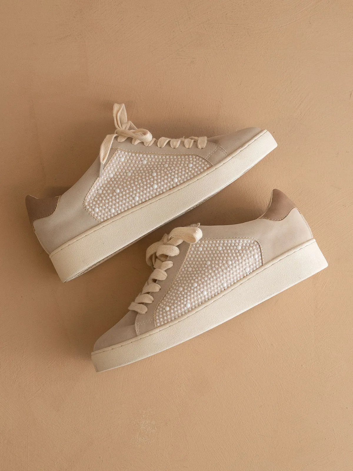 The Berne | Light Grey  Pearl studded paneled sneaker