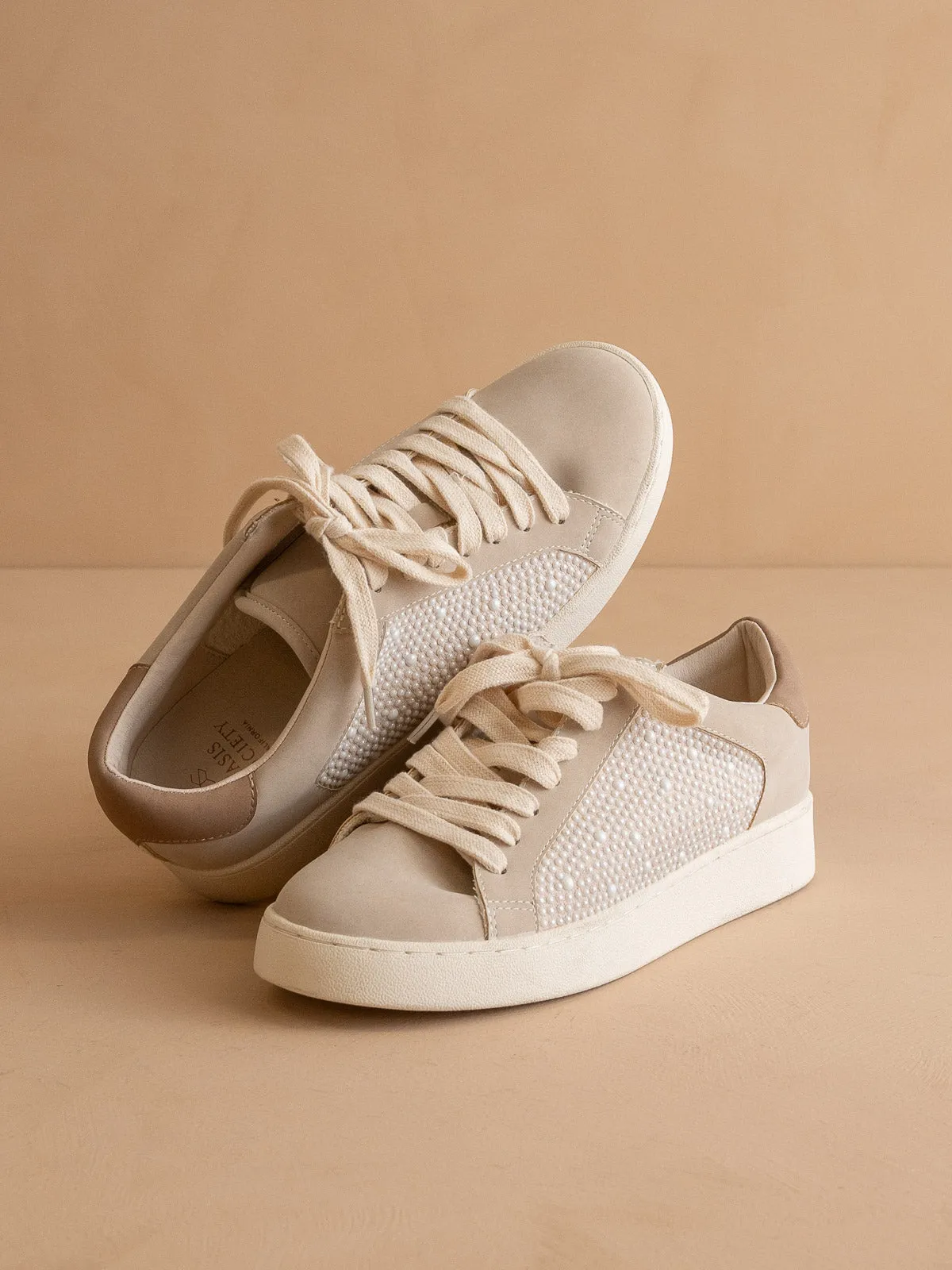 The Berne | Light Grey  Pearl studded paneled sneaker