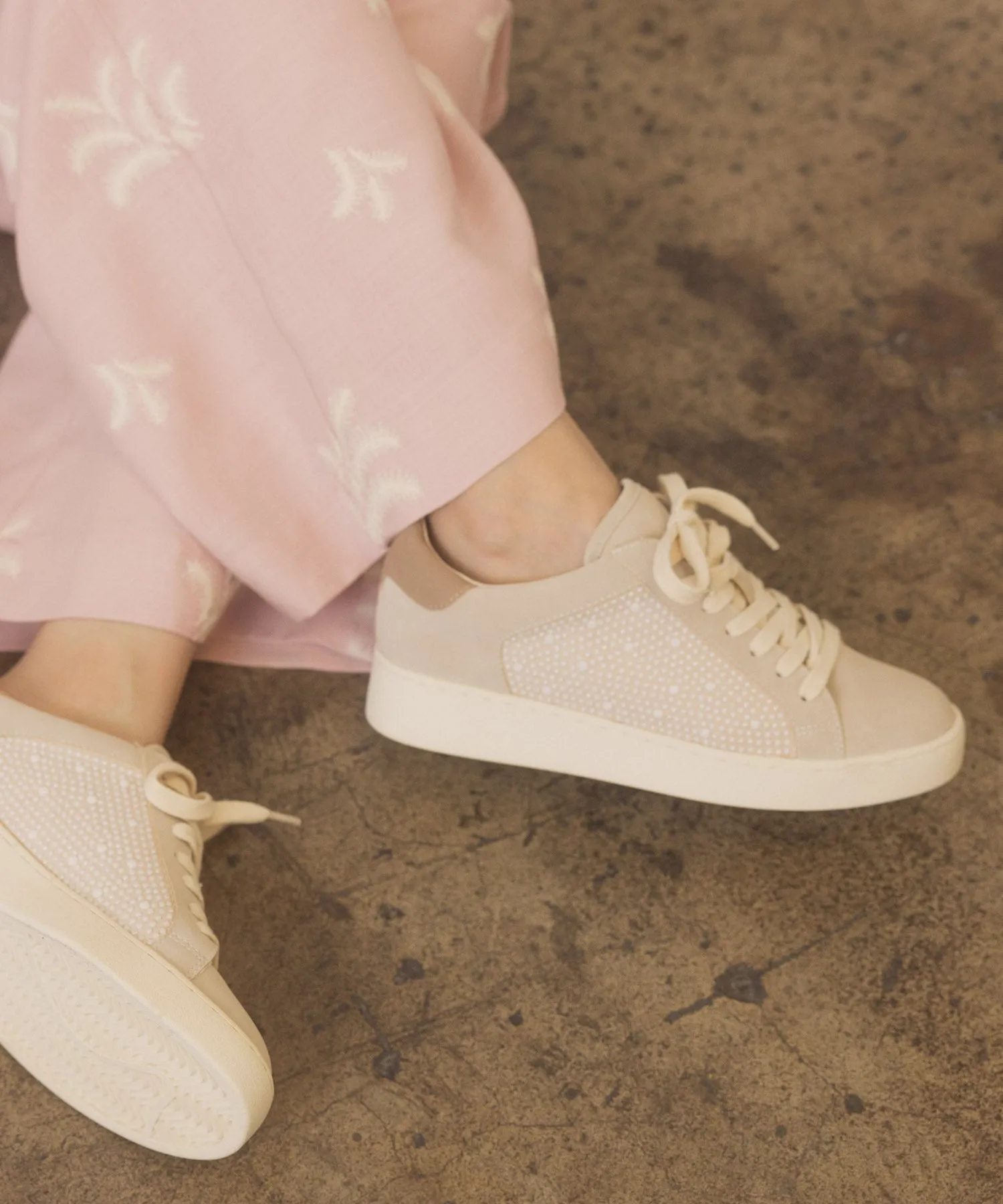 The Berne | Light Grey  Pearl studded paneled sneaker