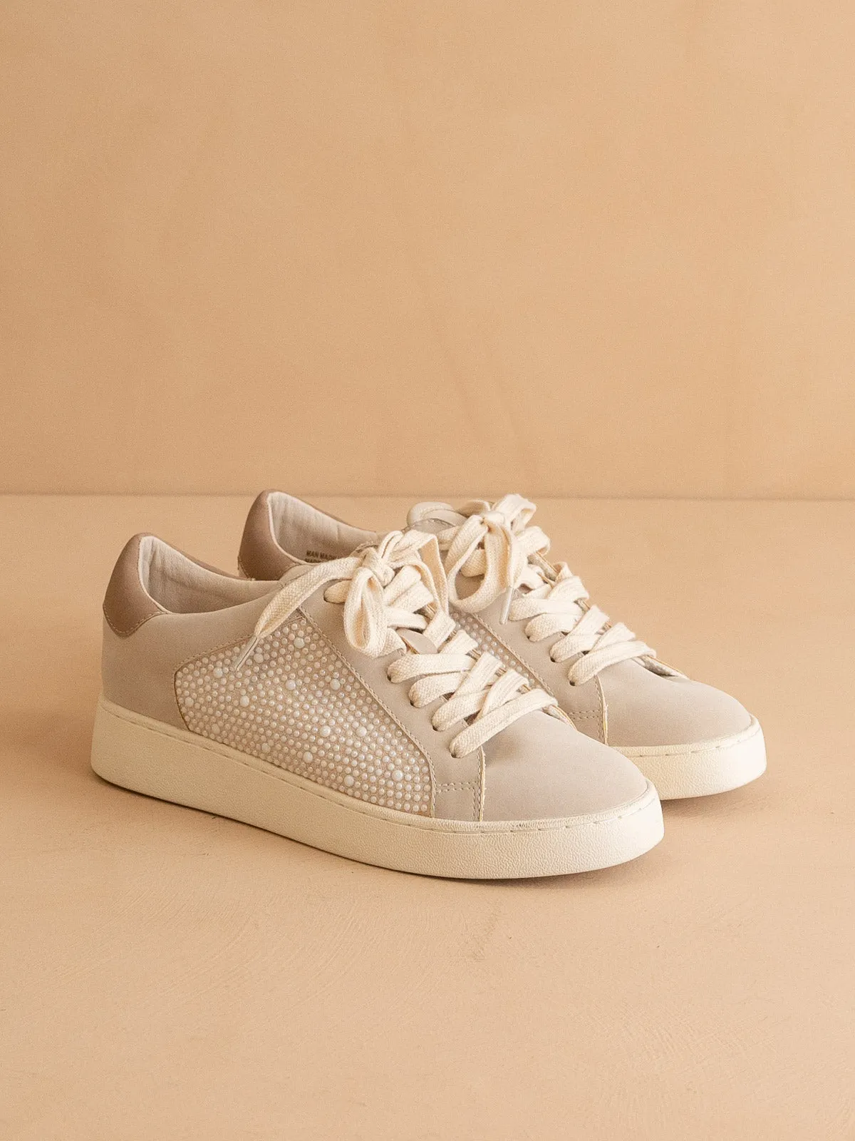 The Berne | Light Grey  Pearl studded paneled sneaker