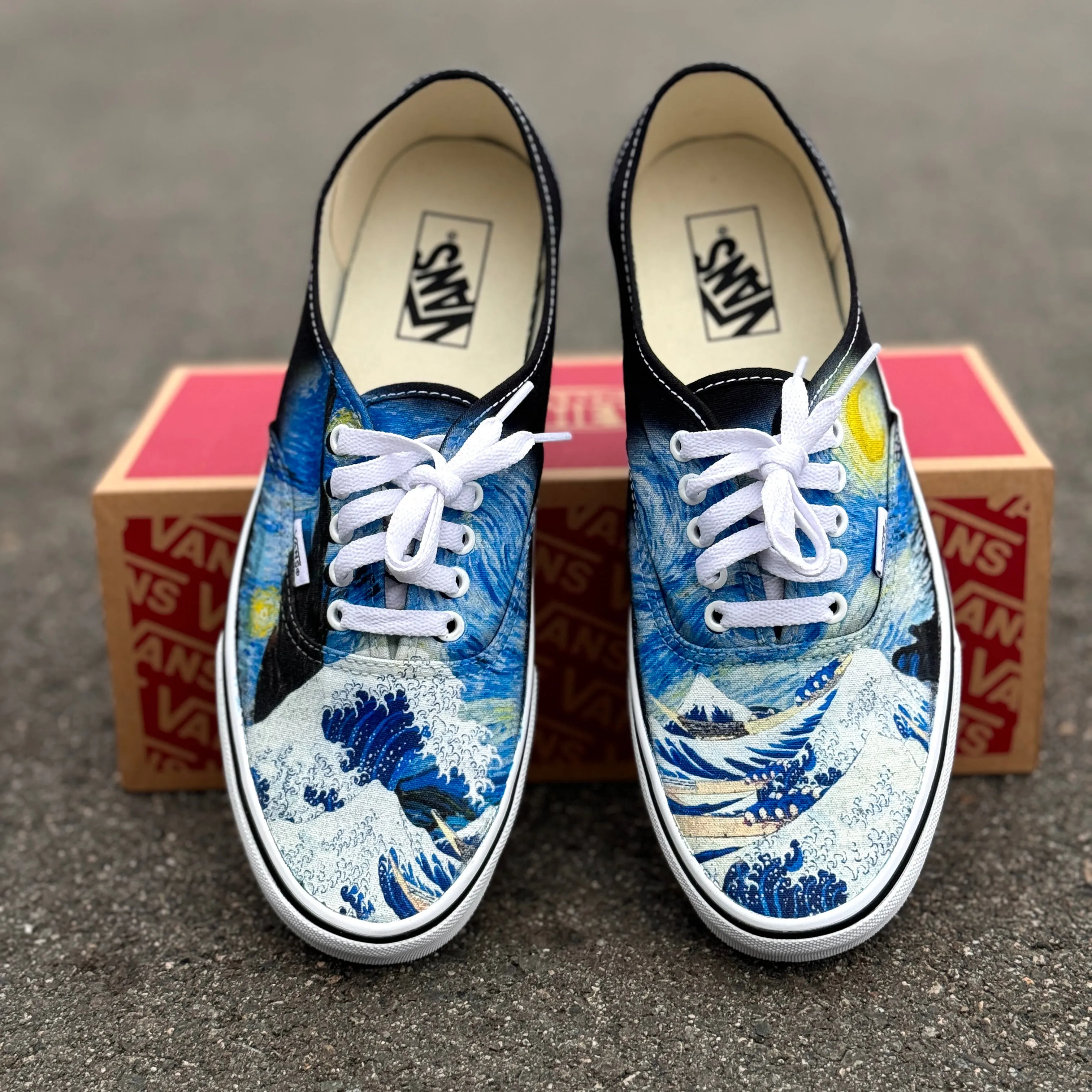 The Great Wave and Vincent Van Gogh Starry Night Vans Authentic Shoes for Women and Men