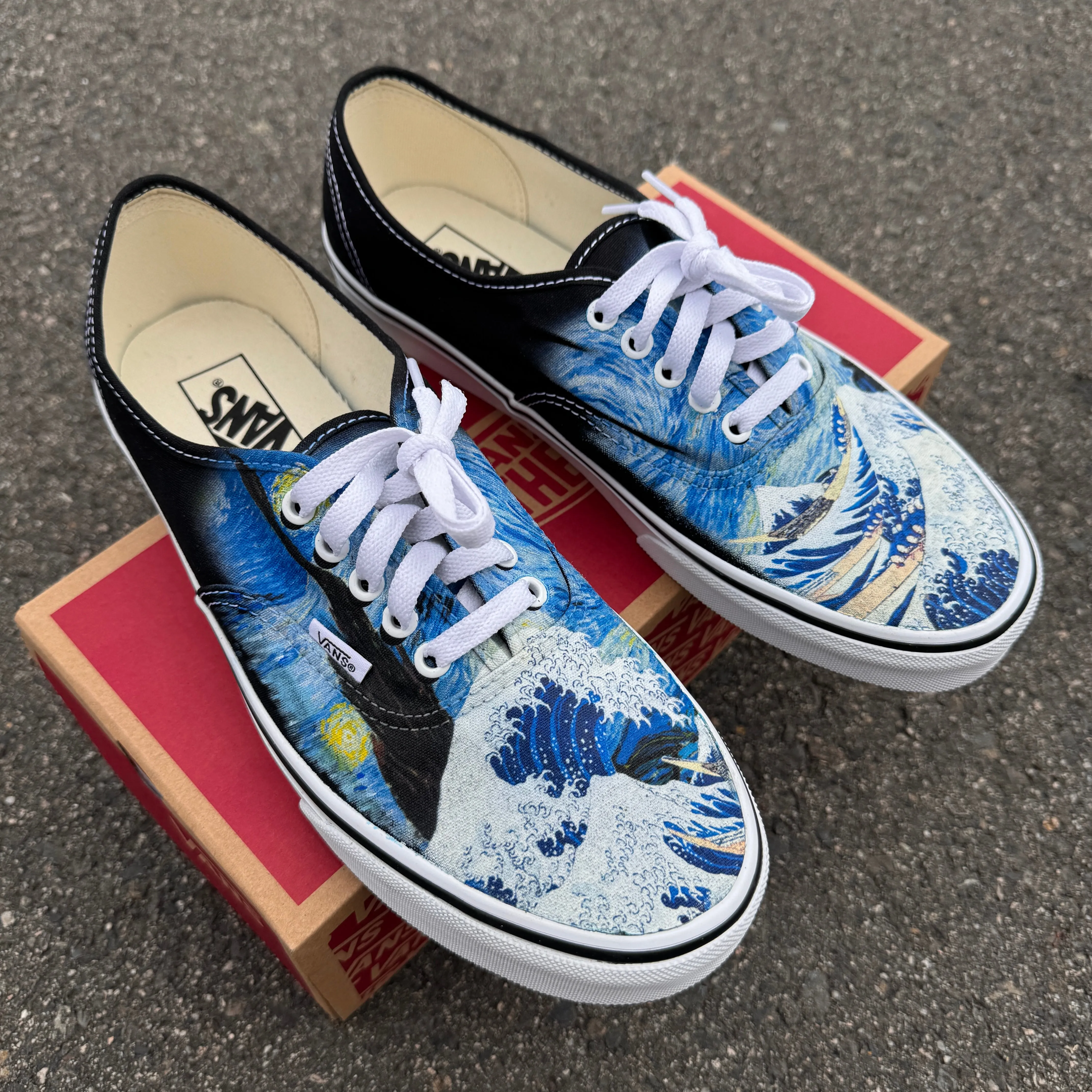 The Great Wave and Vincent Van Gogh Starry Night Vans Authentic Shoes for Women and Men