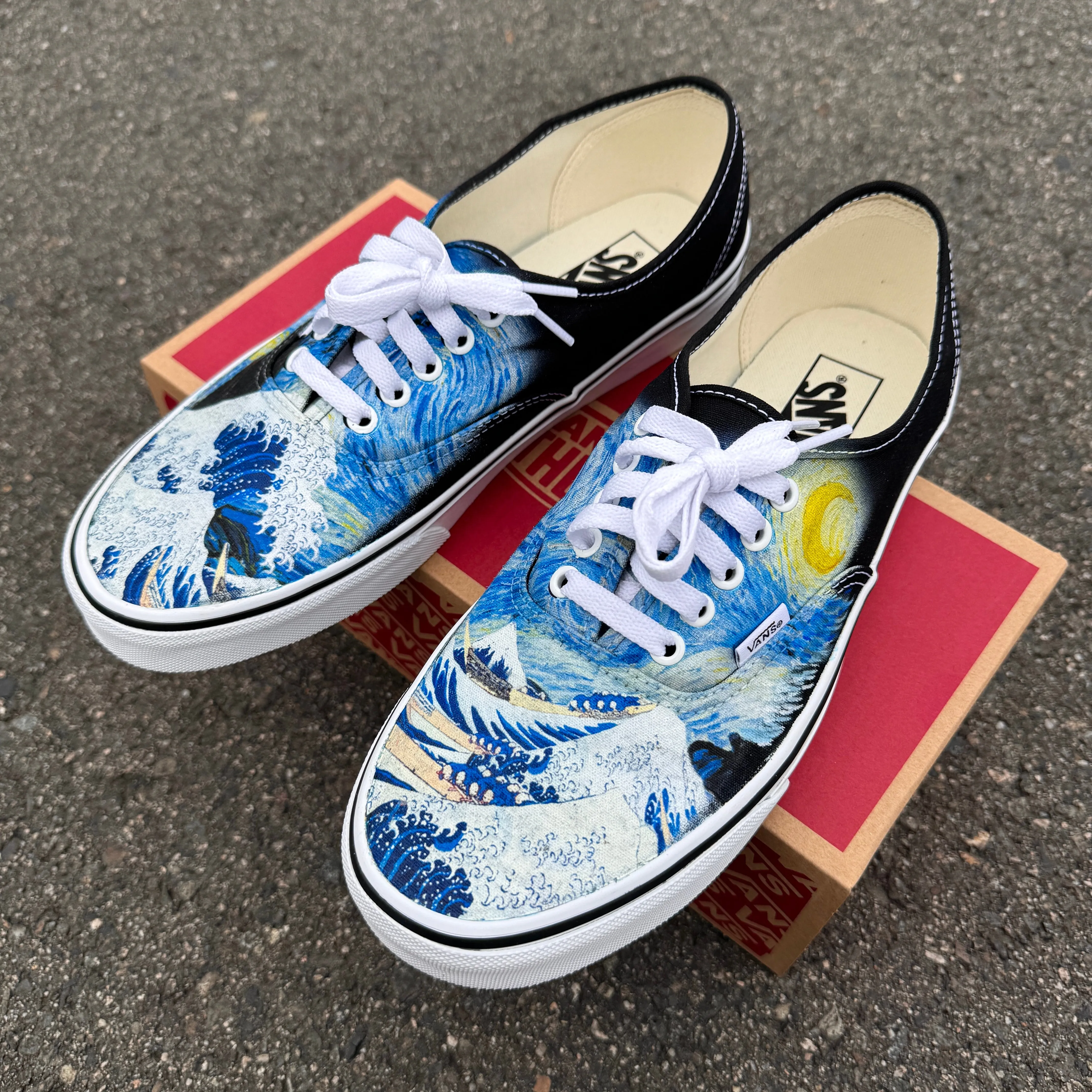 The Great Wave and Vincent Van Gogh Starry Night Vans Authentic Shoes for Women and Men