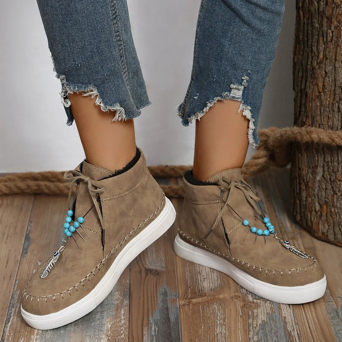 Tied Bead Trim Platform Sneakers