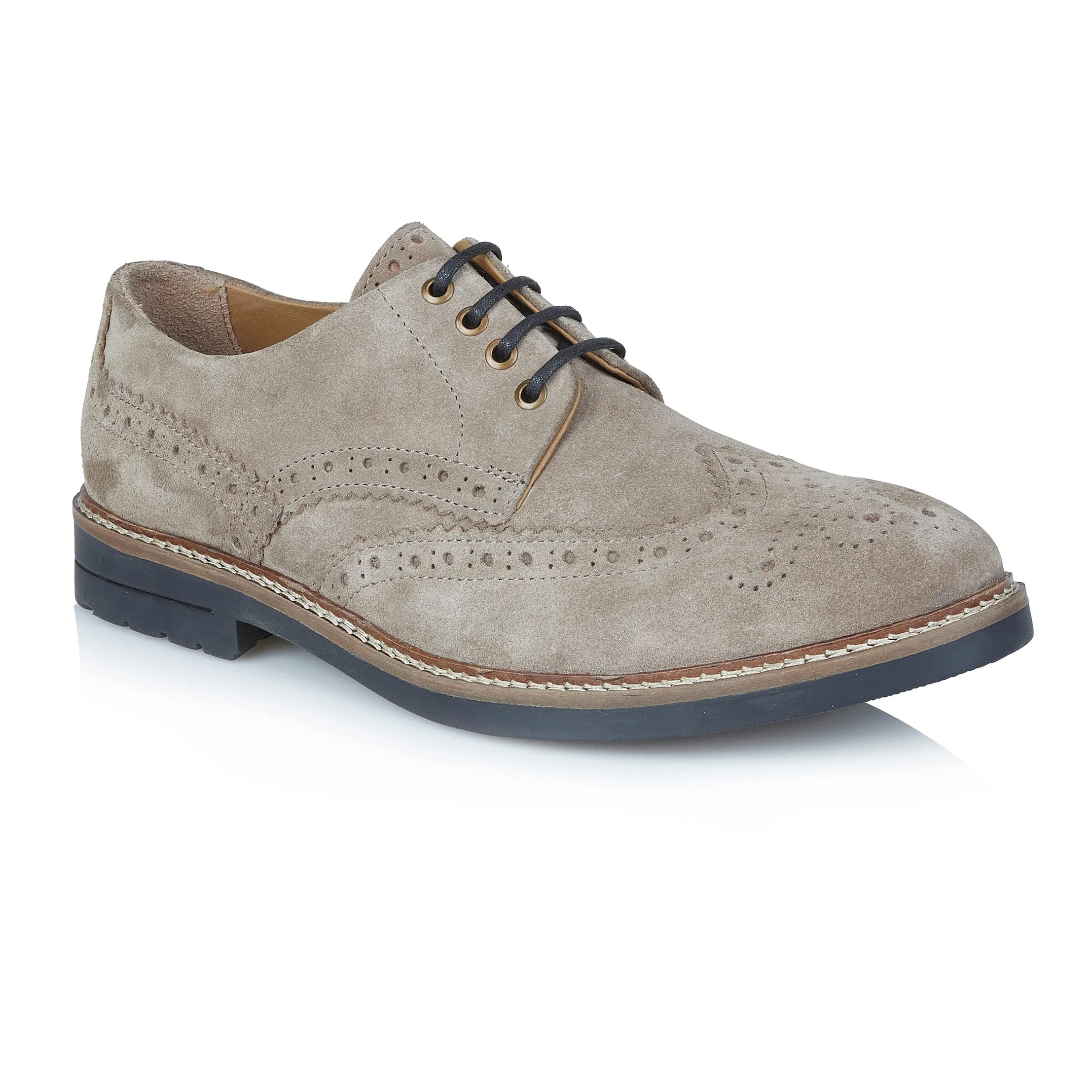 Tooting Suede Leather Smart Casual Brogue Shoe - Grey