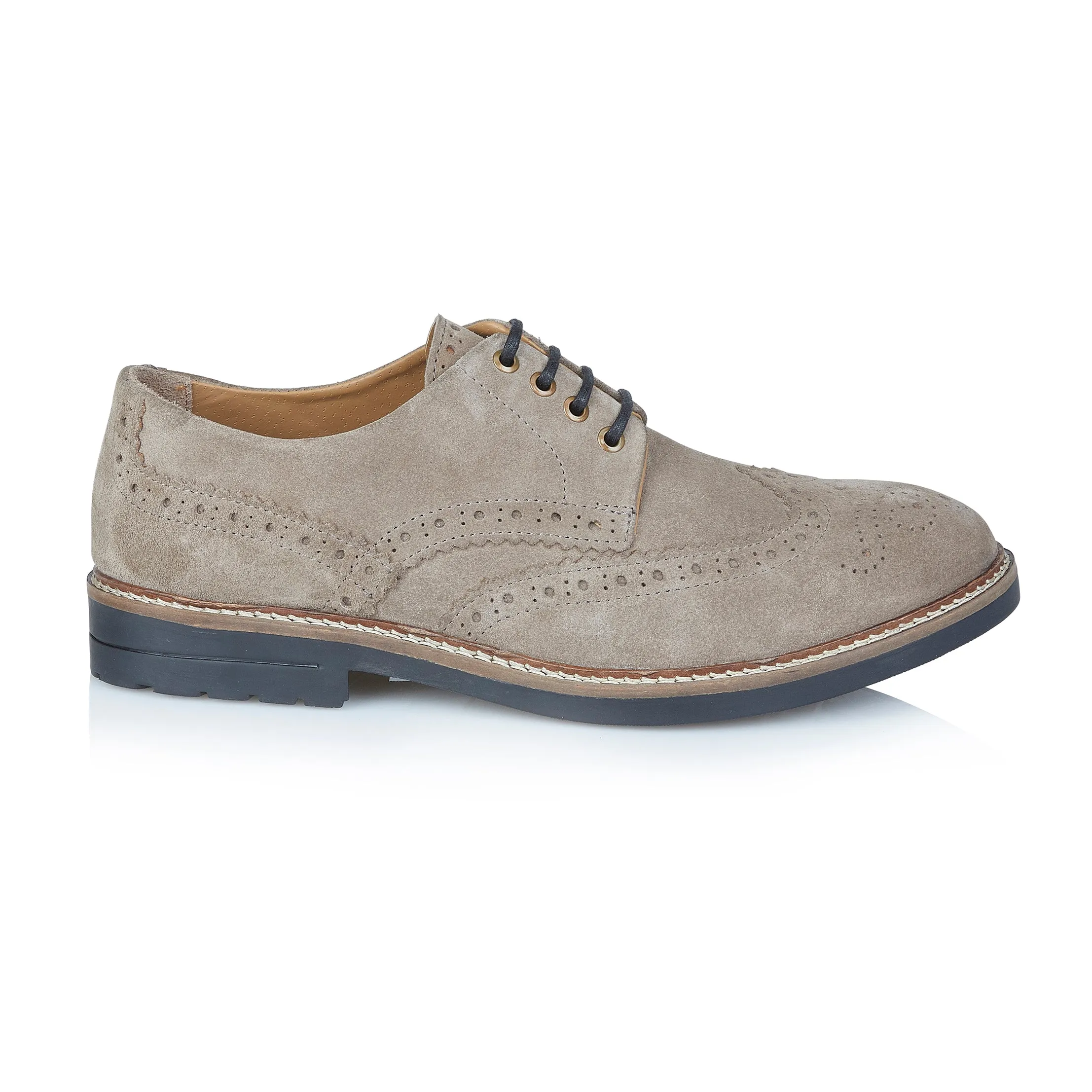 Tooting Suede Leather Smart Casual Brogue Shoe - Grey