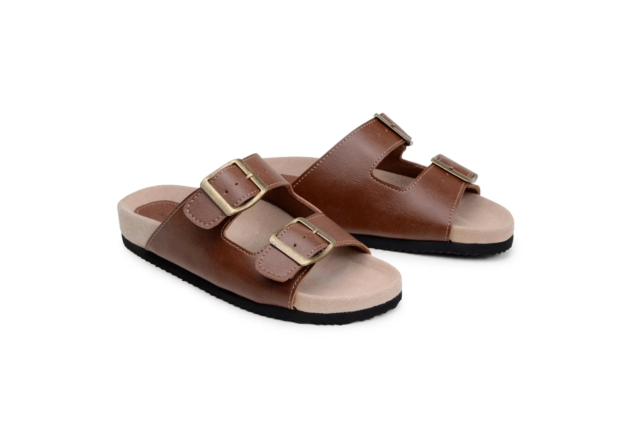 Truda Unisex Vegan Leather Two-Strap Sandals | Chestnut Brown