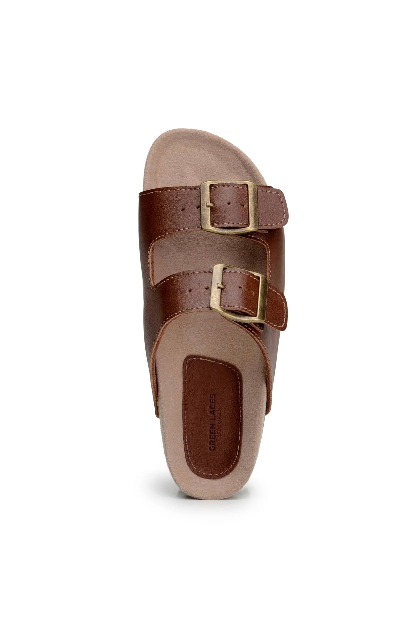 Truda Unisex Vegan Leather Two-Strap Sandals | Chestnut Brown